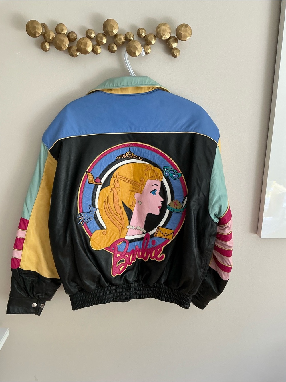 Vintage Leather Barbie Lover Reversible Graphic Bomber Jacket - one size mint
